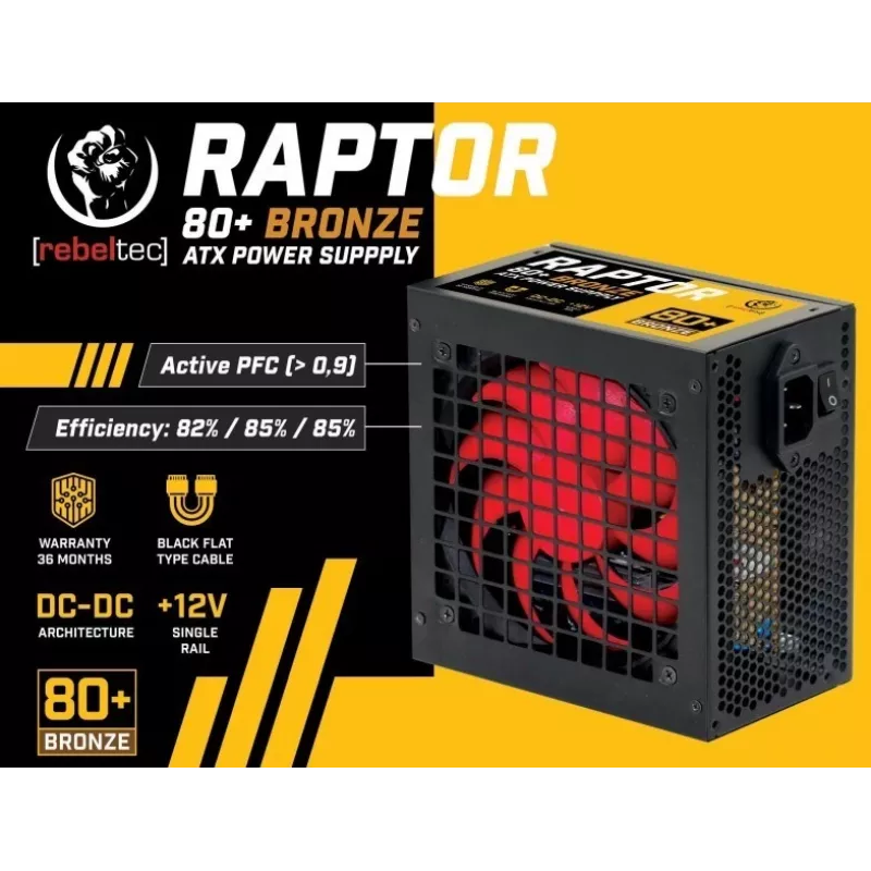 Fuente de alimentación RAPTOR 600W BRONZE 80+, Single Rail, DC-DC