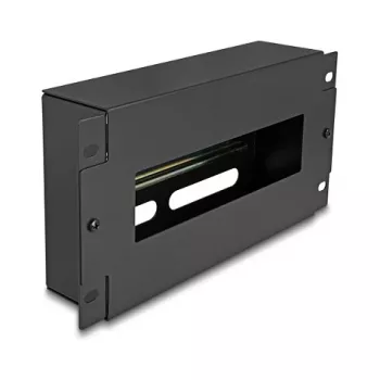 Delock 67320 Regleta de interruptores automáticos de 10" con cubierta y carril DIN, 3U, metal, negro
