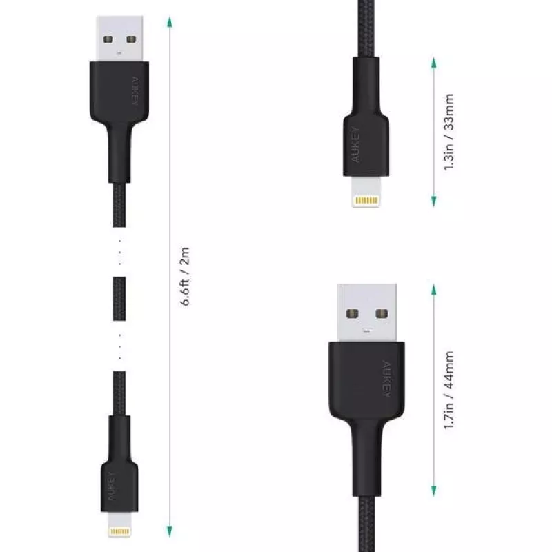 AUKEY CB-AL05 cable de nailon Lightning a USB-A MFi, 2 m, negro
