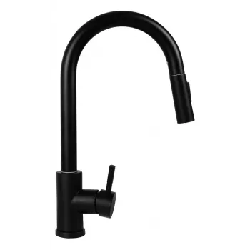 Pyramis Idea Grifo mezclador de cocina granito Volcano con rociador extraíble, Negro, 090941338