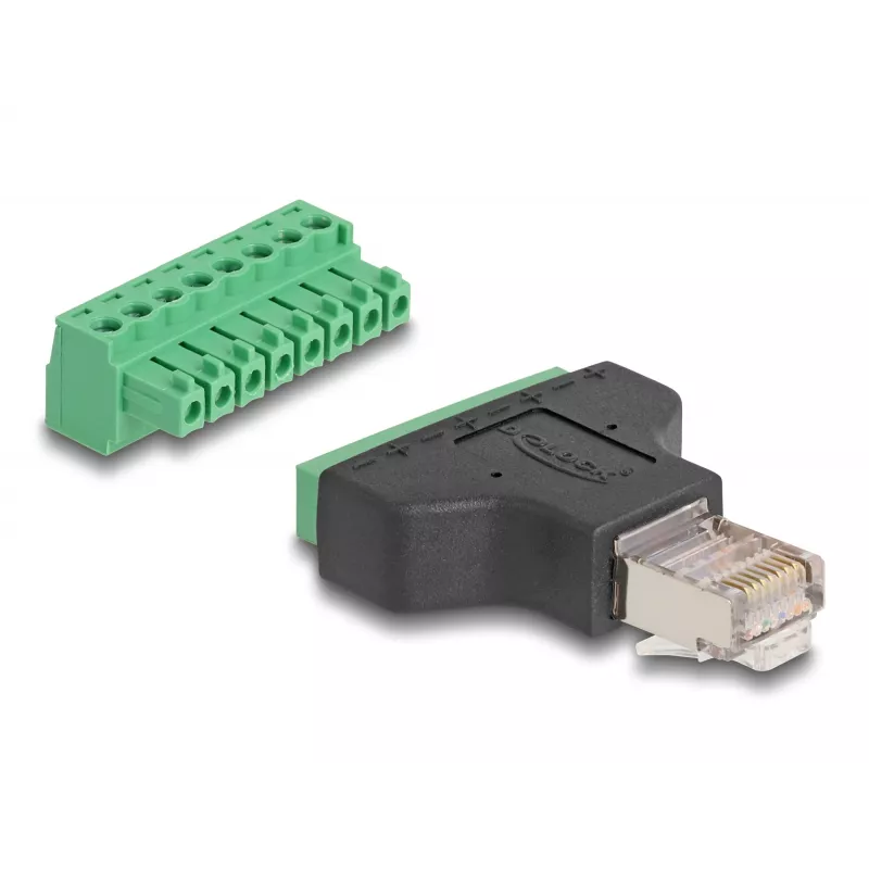 Adaptador DeLOCK conector macho RJ45 > regleta de bornes de 8 polos en 2 piezas 3,81 mm