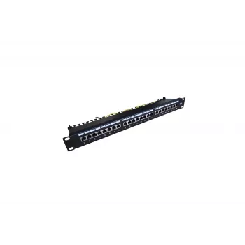 Patch Panel 19 pulgadas 24 puertos, CAT6, S/FTP, 1U, gestión de cables, negro (completo)