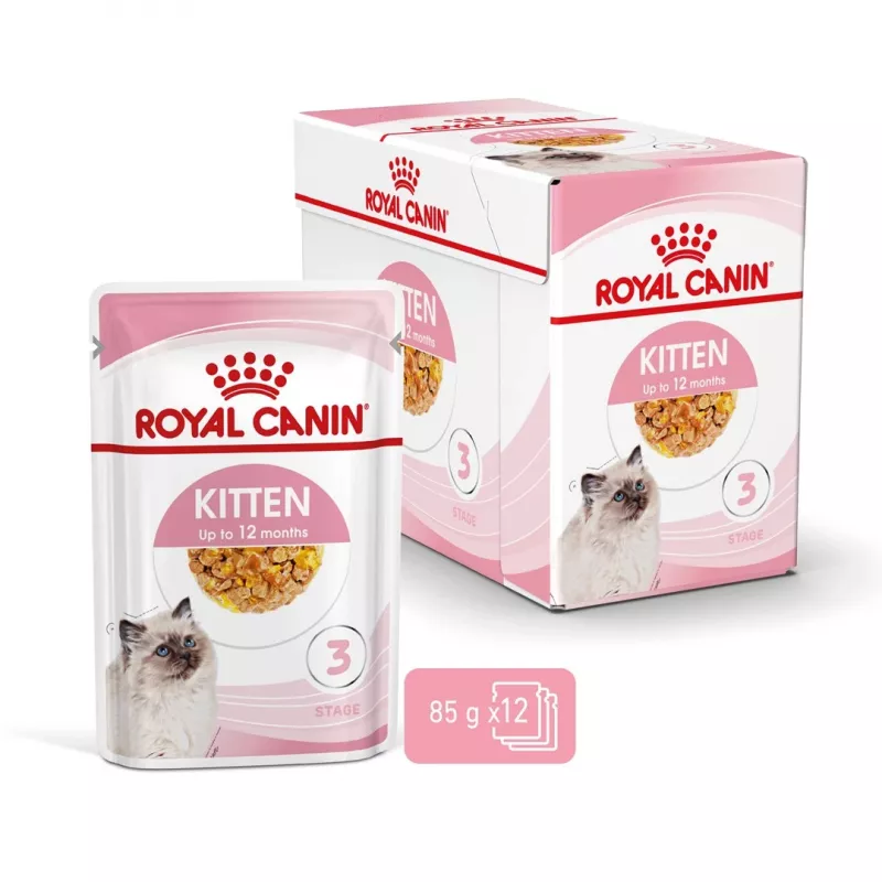 Royal Canin Feline Health Nutrition Kitten Instinctive en gelatina comida húmeda para gatitos, 12 x 85 g