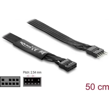 DeLOCK 86055 cable alargador de cinta HD Audio, pin header de 9 pines macho a hembra, 50 cm, negro