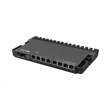 Router por cable MikroTik RB5009UG+S+IN — 1x RJ-45, 7x Gigabit cobre, 1x SFP+, PoE, DC, interfaz 2,5GbE, negro