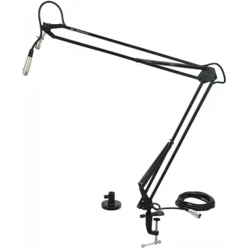 Brazo de micrófono de sobremesa Omnitronic TMA-2, regulable en altura, negro, soporte de pinza de mesa