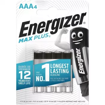Pila de un solo uso Energizer MAXPLUS AAA pack de 4, alcalina, 1,5 V, temperatura de funcionamiento -18–55 °C