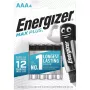 Pila de un solo uso Energizer MAXPLUS AAA pack de 4, alcalina, 1,5 V, temperatura de funcionamiento -18–55 °C