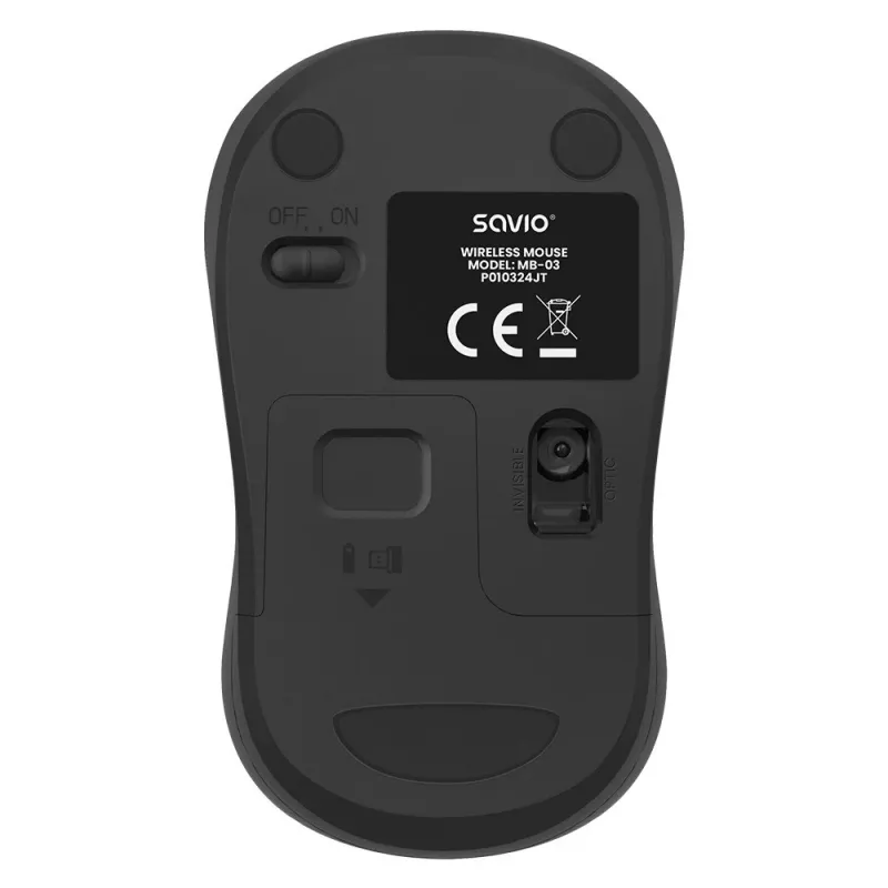 Savio MB-03 ratón óptico inalámbrico, receptor USB de 2,4 GHz, 1000 DPI, 3 botones, pila AA, 99x60x39 mm, 51 g, negro