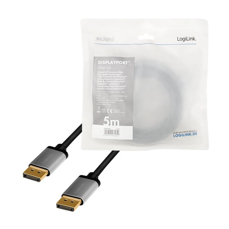 Logilink - Cable DisplayPort - DisplayPort (M) a DisplayPort (M) - DisplayPort 1.2 - 5 m - compatible con 4K 60 Hz, compatible con 2K 165 Hz (2560 x 1440)