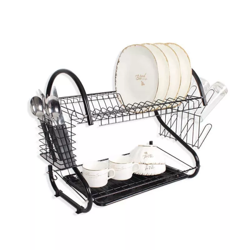 Escurridor de platos Maestro MR-1025-38 negro, escurridor de metal independiente, 38 cm de ancho, negro