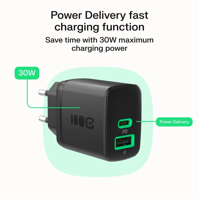 Cargador Green Cell PowerSource Duo30 – 1× USB-A, 1× USB-C, 3A