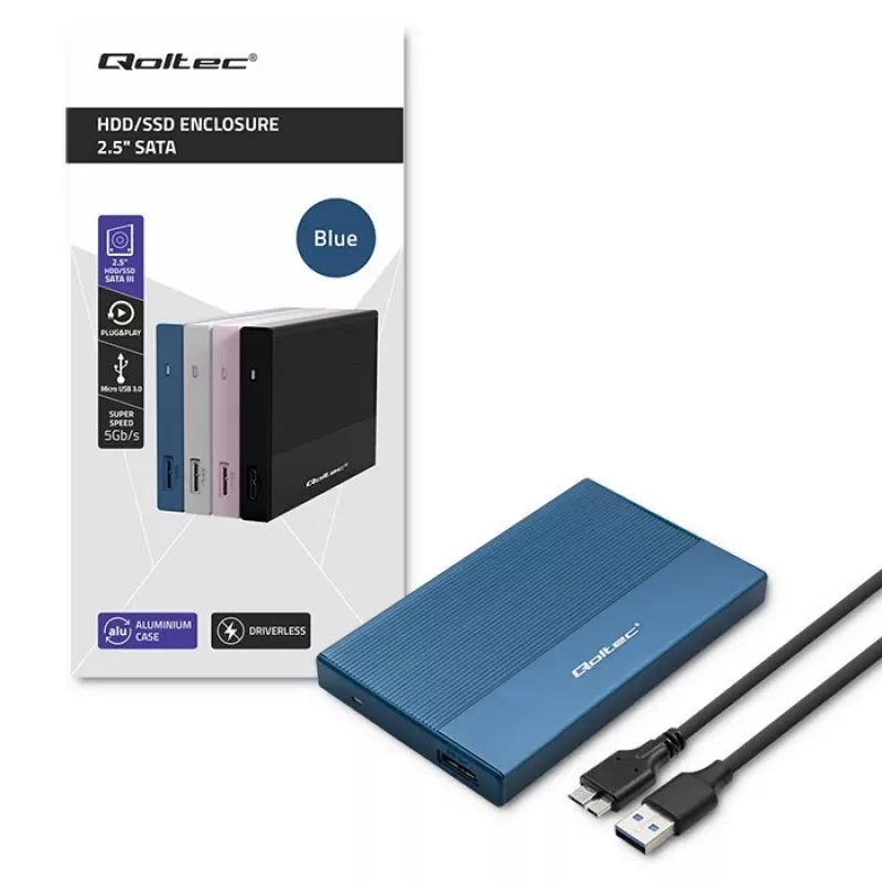 Carcasa externa para SSD/HDD de 2,5 pulgadas QOLTEC 52276 USB 3.0 SATA hasta 2 TB