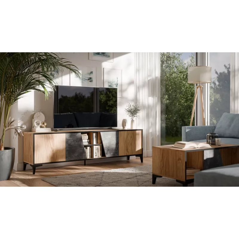 Mueble RTV Cama 4D OVO 180x38xH53 roble/hormigón