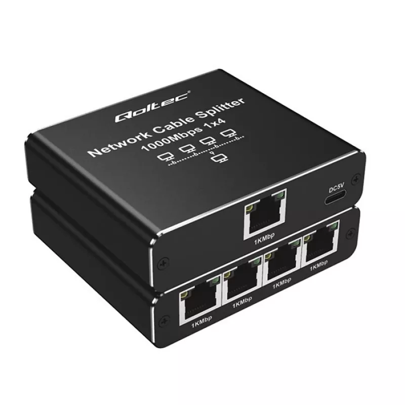 Mini switch Ethernet QOLTEC 52293 1x4 RJ45, splitter de red no gestionado 1 entrada 4 salidas