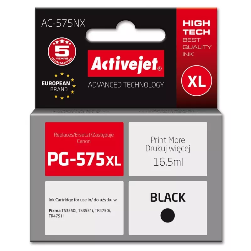 Tinta Activejet AC-575NX para impresoras Canon, equivalente a Canon PG-575XL; Supreme; 16,5 ml; negra