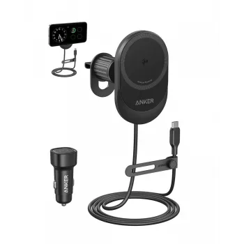 Cargador magnético inalámbrico para coche Anker MagGo 15W — Carga rápida magnética Qi de 15W para smartphones, Negro