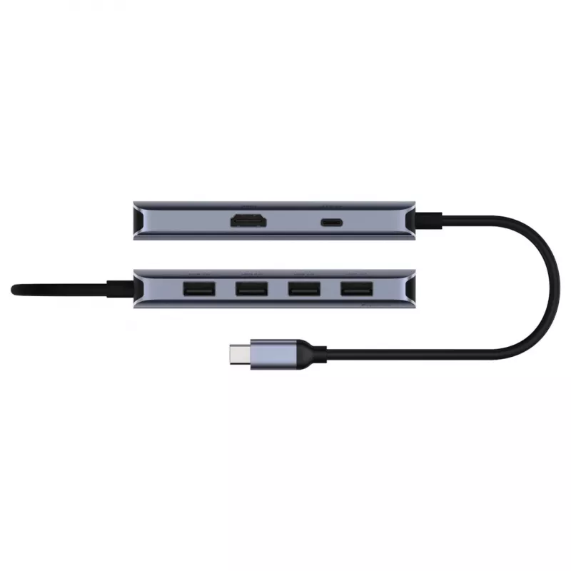 Hub USB-C Cudy UH500 — host USB 3.2 Gen 1 Type-C, 6 conexiones con USB 3.2 Gen 1 Type-A y HDMI, 5000 Mbit/s, gris/plata