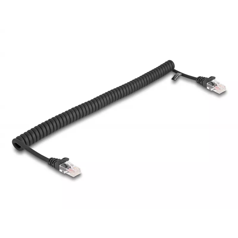 Cable de red DeLOCK Cable espiral RJ45 conector a conector Cat.5e 1 m negro