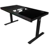 Mesa gaming de altura ajustable con doble motor, función sentado/de pie, caja de PC integrada, cargador inalámbrico, iluminación RGB, panel de control y puertos USB, tablero de vidrio templado, negro.