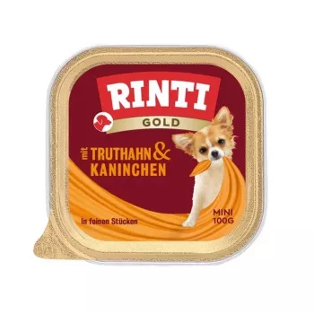 Comida húmeda para perros RINTI Gold Mini — pavo con conejo, alimento completo, envase 100 g, para perros adultos pequeños (5–10 kg)