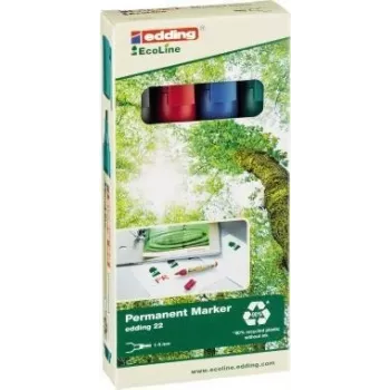 Rotulador permanente Edding 22 EcoLine Punta biselada Negro Azul Verde Rojo