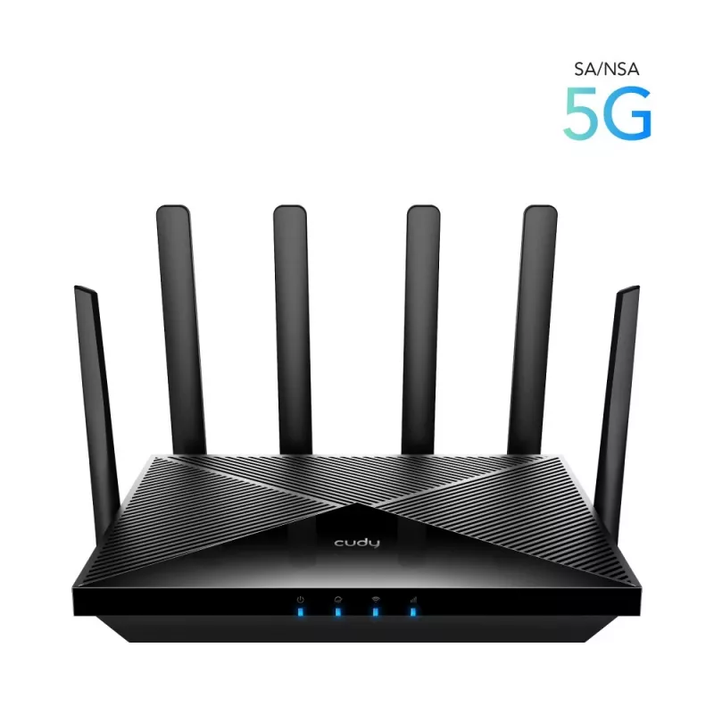 Router WiFi de sobremesa Cudy P5 — Wi‑Fi 6 de doble banda, 5G Sub6, Dual NanoSIM, Gigabit Ethernet, 6 antenas extraíbles, 256 MB RAM