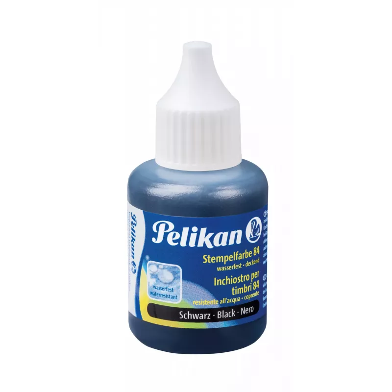 Pelikan tinta para sellos 84, resistente al agua, negra, 30 ml apta para sellos de goma, para tejido, cuero, madera, metal, - 1 ud. (351460)