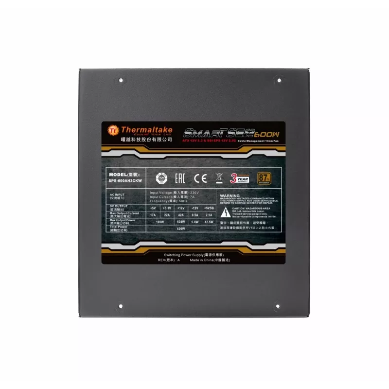 Fuente de alimentación Thermaltake Smart SE2 600W ATX semimodular, 86% de eficiencia, ventilador de 120 mm