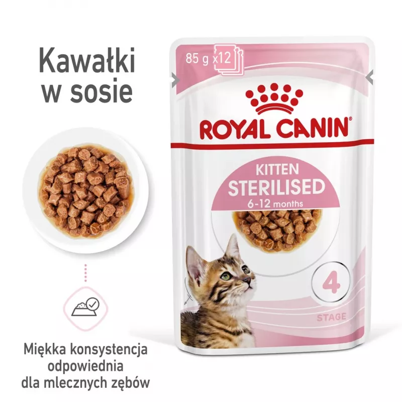 Royal Canin FHN Kitten Sterilised comida húmeda para gatos en salsa, pack de 12 x 85 g