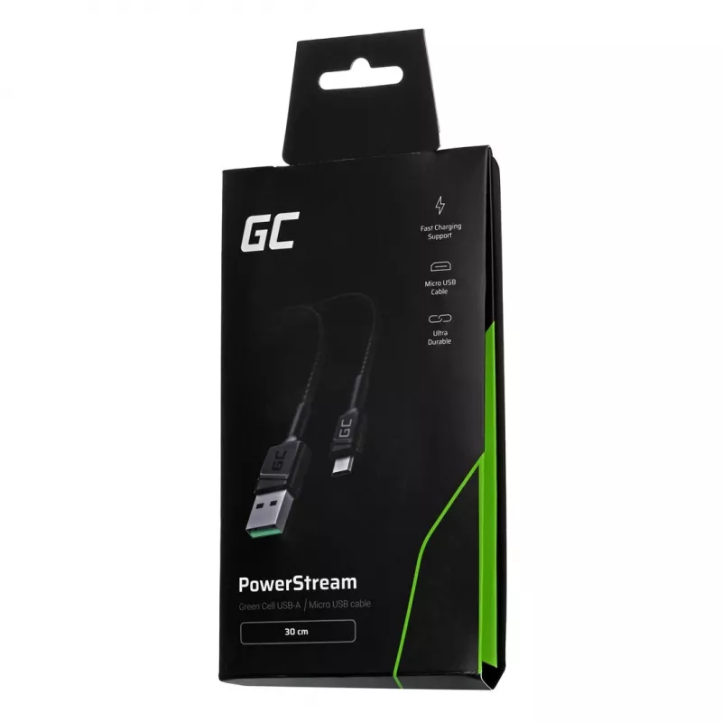 Cable USB 2.0 Green Cell KABGC23, USB A a Micro-USB B, 0,3 m, negro