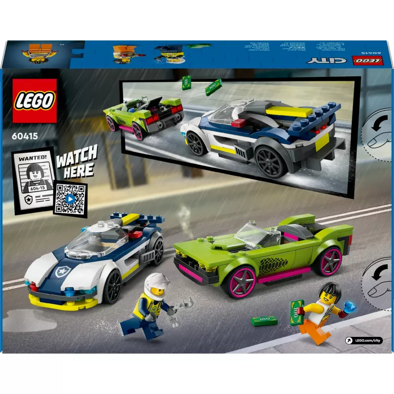 LEGO City Set de juego 60415 Persecución de coche de policía y muscle car — 213 piezas, 2 minifiguras, edad 6+
