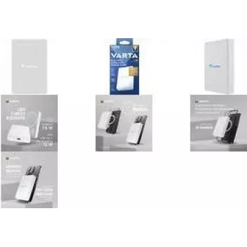 Batería externa Varta Mag Pro Wireless 5000 — LiPo 5000 mAh, 3,7 V, carga inalámbrica, salida para 2 dispositivos, blanca