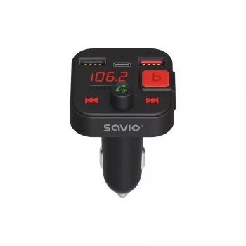 Transmisor FM SAVIO, Bluetooth 5.3, cargador QC 3.0, pantalla LED, Bass Boost, TR-15, negro