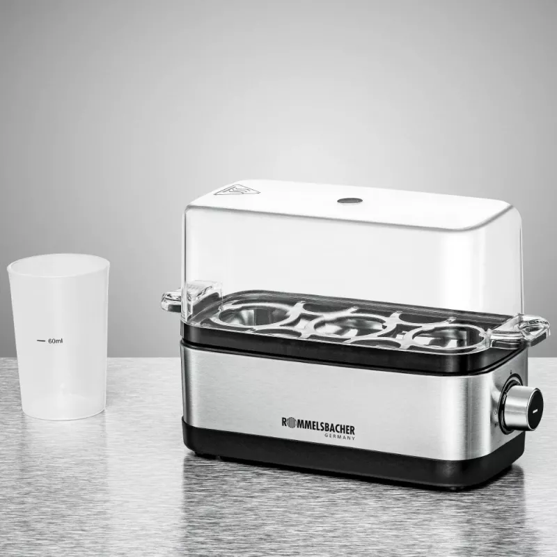 Huevos cocidos Rommelsbacher ER 300 — 3 huevos acero inoxidable, 300 W, tapa transparente