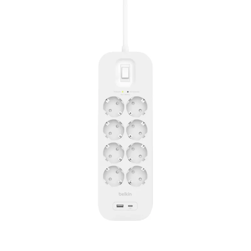 SurgePlus 8x schuko 1xUSB-A 1xUSB-C 900J 2 m