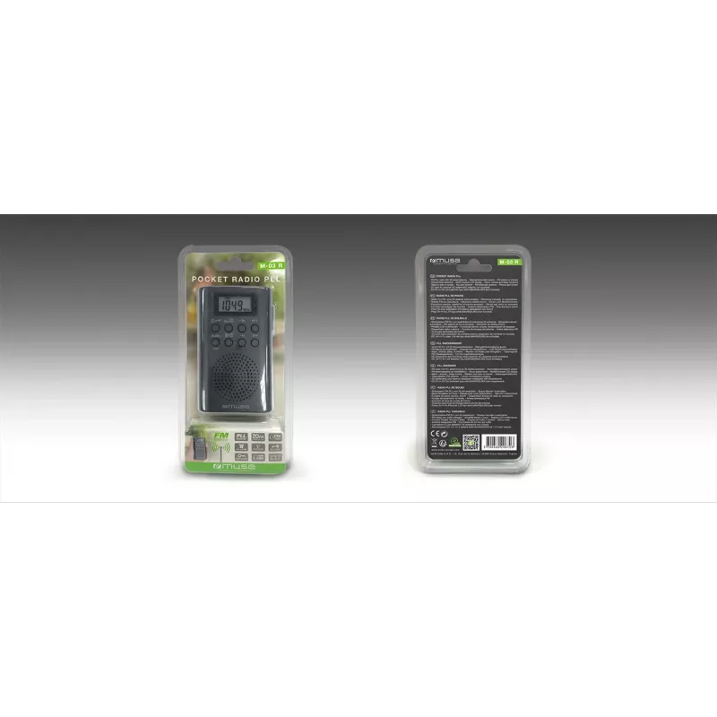 Radio portátil Muse M-03 R con sintonización FM-PLL, pantalla LCD, antena externa, negra
