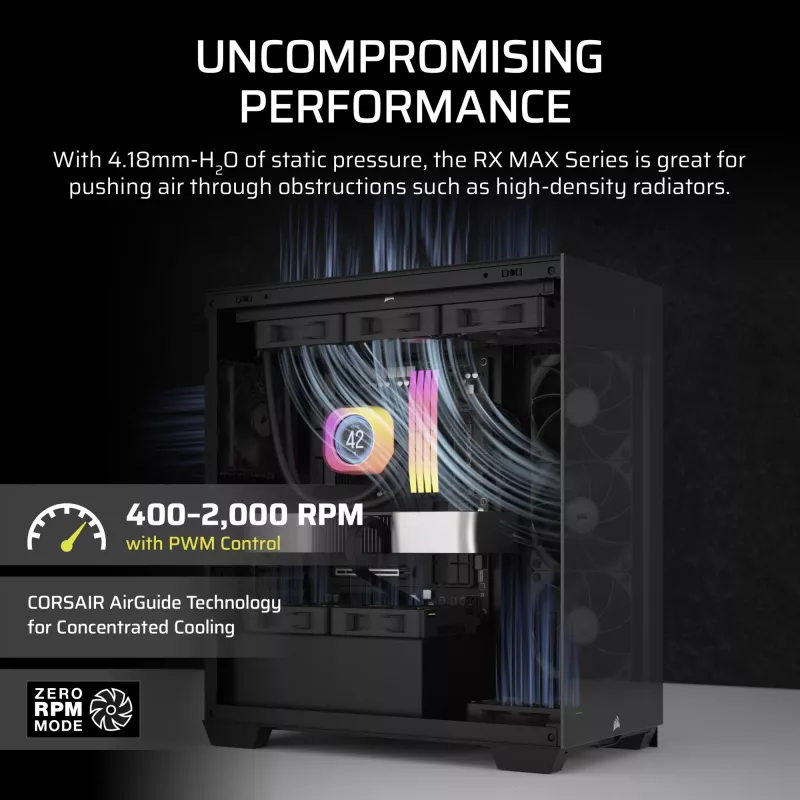 Ventilador Corsair iCUE LINK RX120 MAX 12 cm negro, 3 unidades, 400–2000 U/min