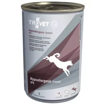 Alimento para perros dieta veterinaria TROVET Hypoallergenic Insect IPD para cachorros 400 g – fórmula con insectos, proteína 7%, grasa 6%, humedad 78%