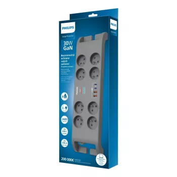 Regleta con protección contra sobretensiones Philips con 8 tomas y 4×USB
