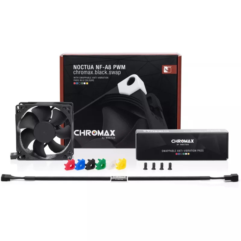 Noctua NF-A8 PWM chromax.black.swap NF-A8 PWM CH.BK.S ventilador de caja, 80 mm, 80x80x25 mm, 450–2200 rpm, negro