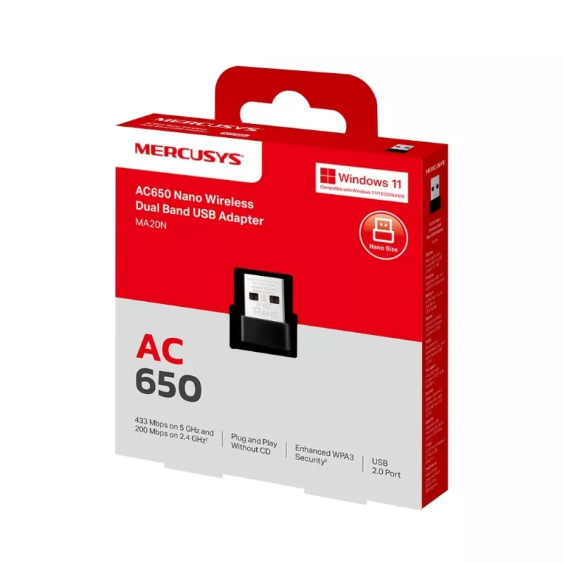 Mercusys MA20N AC650 Nano adaptador USB Wi-Fi