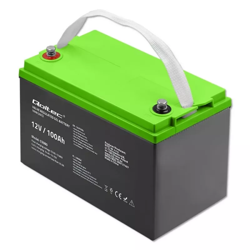 Batería de gel QOLTEC 53080 12V 100Ah — batería recargable sellada para suministro de emergencia