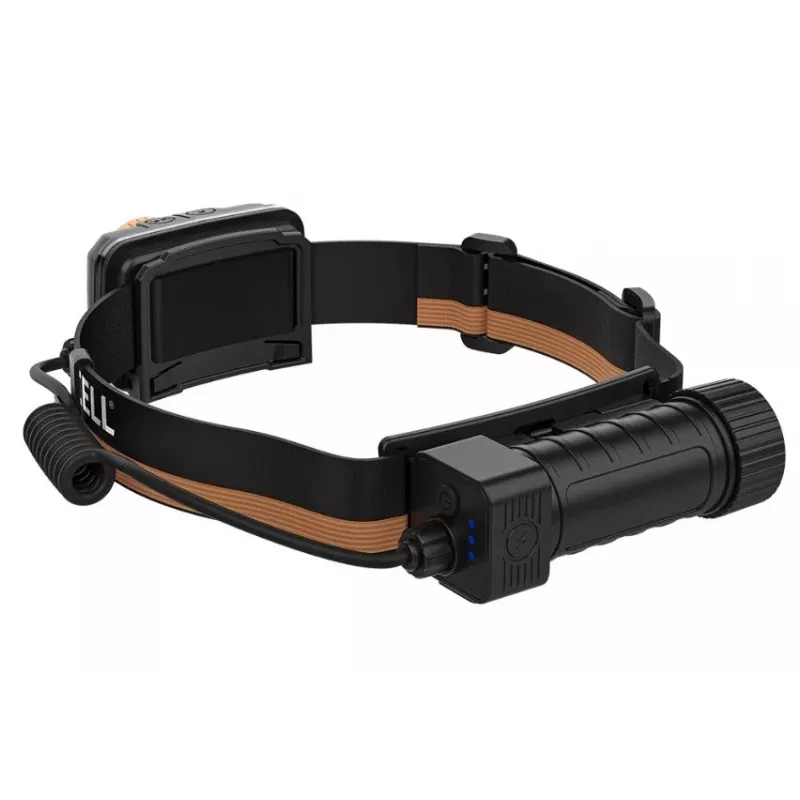 Linterna frontal Duracell DH1500R — negra/naranja, iluminación manos libres recargable