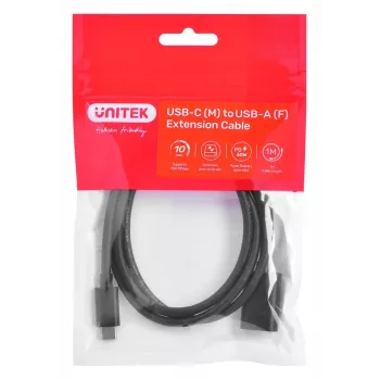 Adaptador de cable Unitek (C476BK-1M) USB-C (M) - USB-A (F) 10Gbps 60 W