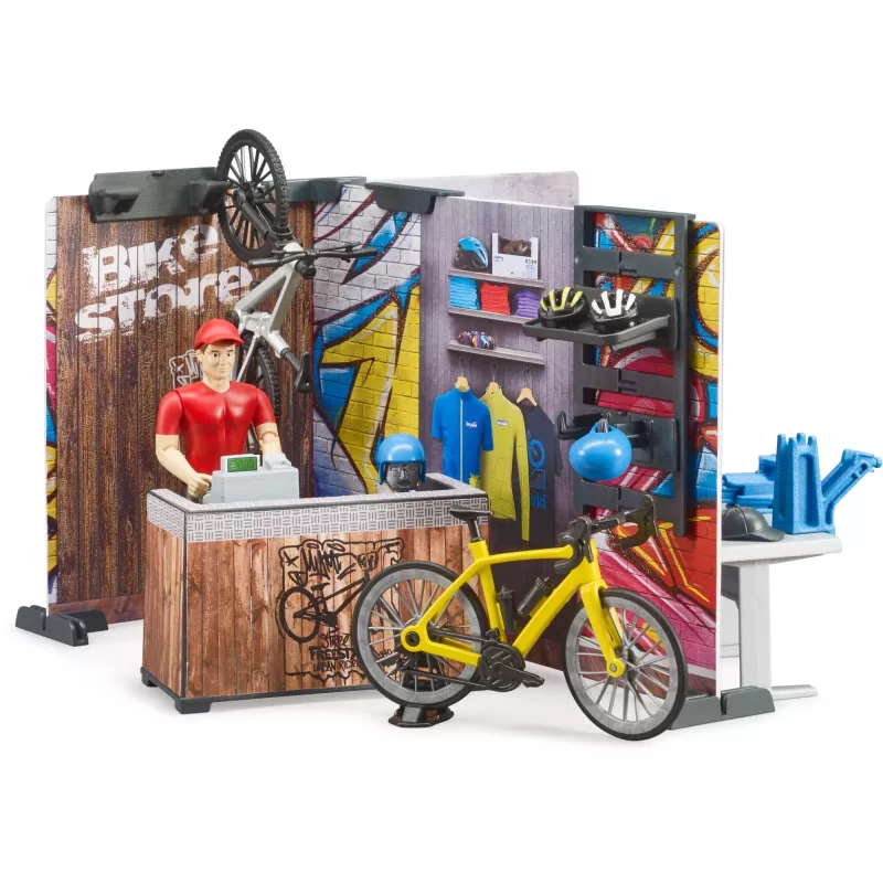 Taller de bicicletas de juguete BRUDER 63120 set de juego con taller y accesorios