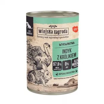Comida húmeda wiejskazagroda pavo con conejo 400 g – alimento completo, pavo y conejo, adultos, apto para alérgicos