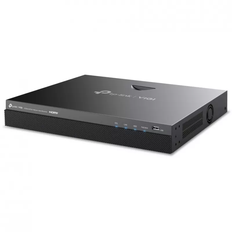 TP-Link VIGI NVR2008H-8MP-2TB grabador de vídeo en red PoE+ de 8 canales, 3840 x 2160, HDD SATA de 2 TB (máx. 32 TB), H.265, negro