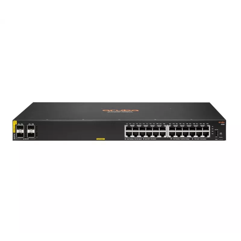 HPE Aruba Networking CX 6100 24G Class4 PoE 4SFP+ 370W Managed L3 Gigabit Ethernet (10/100/1000) Power over Ethernet (PoE) 1U Negro