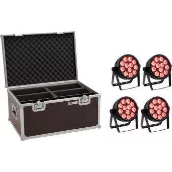 Foco LED EUROLITE 7C-12 Silent delgado 4x con maletín – kit compacto de 4